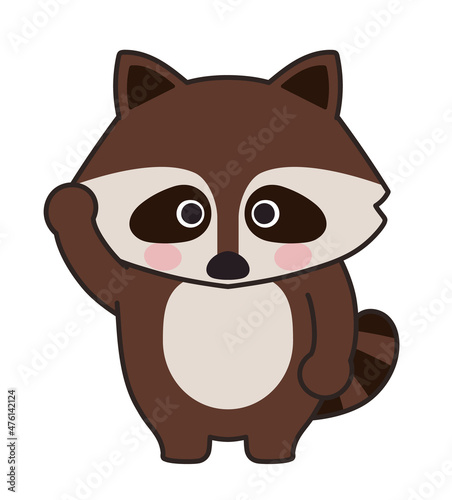 Raccoon waving a hand. Vector illustration isolated on a white background.