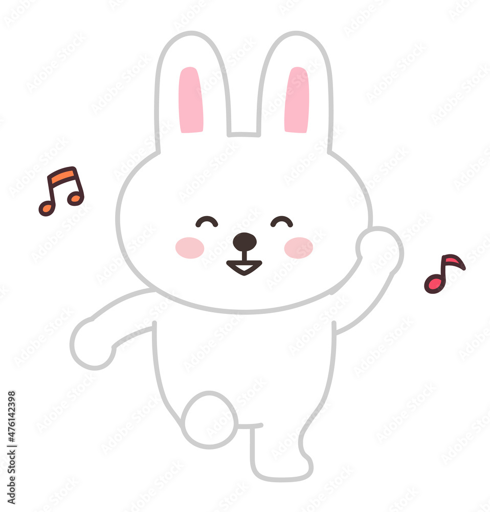 Rabbit dancing happily with musical notes. Vector illustration isolated on a white background. Rabbit dancing happily with musical notes. Vector illustration isolated on a white background.