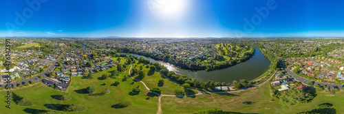 Seamless 360 degree aerial drone panoramic view over the city of Hamilton, captured over Days Park, in the Waikato region of New Zealand. photo