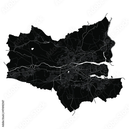 Cork, Ireland, Black and White high resolution vector map