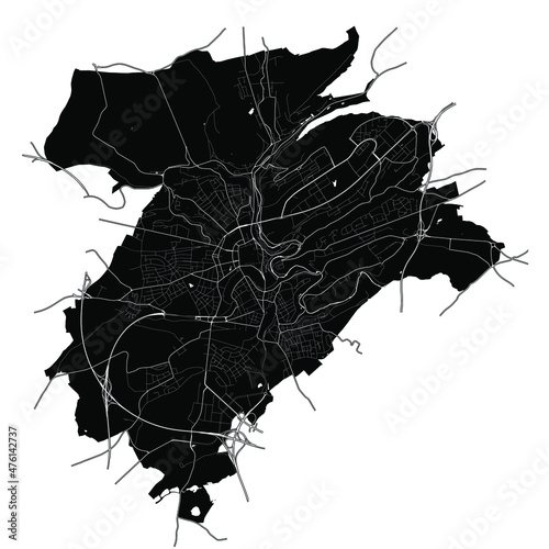 Luxembourg City, Luxembourg, Black and White high resolution vector map