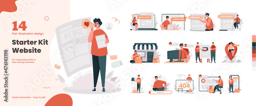 Illustration design starter kit for business website or landing page on collection set