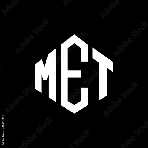 MET letter logo design with polygon shape. MET polygon and cube shape logo design. MET hexagon vector logo template white and black colors. MET monogram, business and real estate logo.