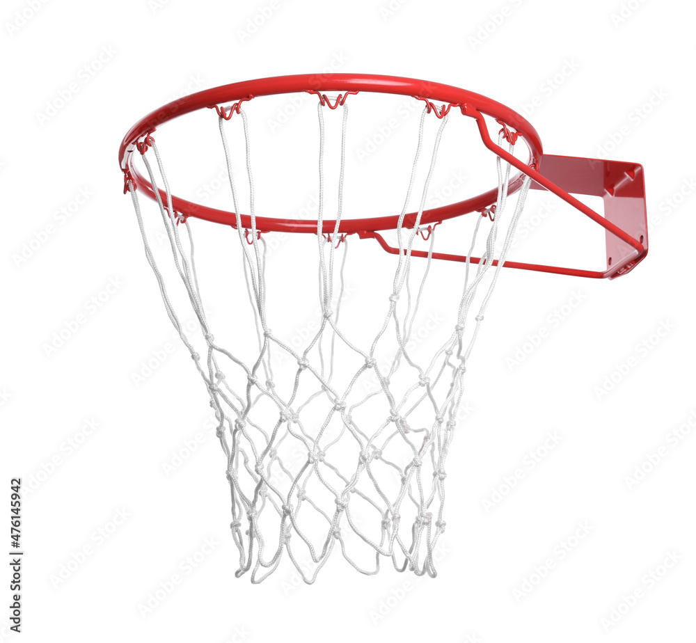 Modern red basketball hoop with net on white background Modern red basketball hoop with net on white background