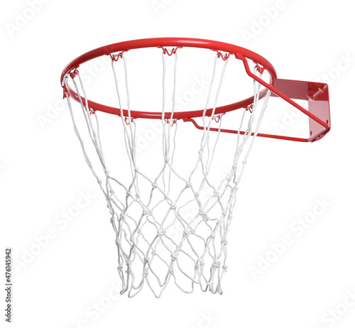 Modern red basketball hoop with net on white background © New Africa
