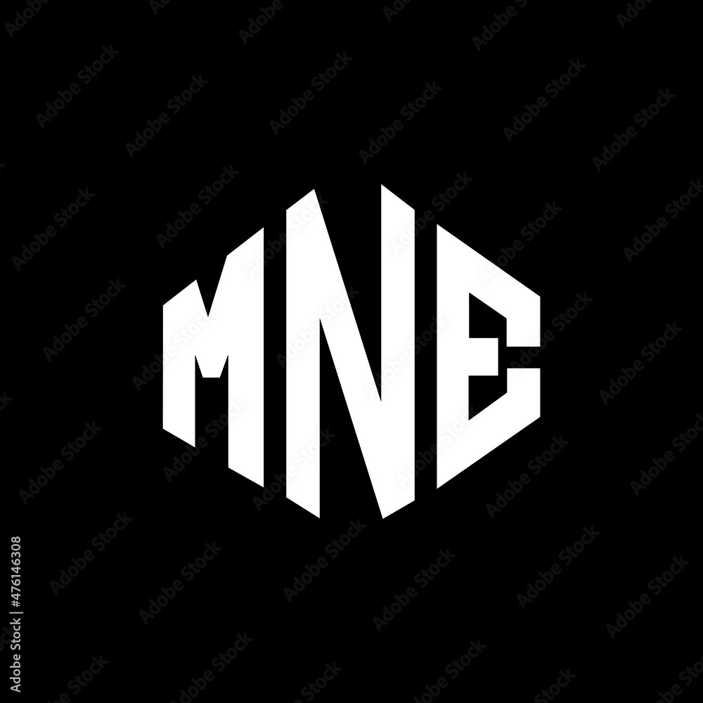 MNE letter logo design with polygon shape. MNE polygon and cube shape logo design. MNE hexagon vector logo template white and black colors. MNE monogram, business and real estate logo.
