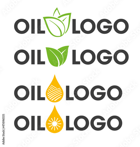 Logo oil. Logo options for natural organic oil. Leaves and blobs graphic elements