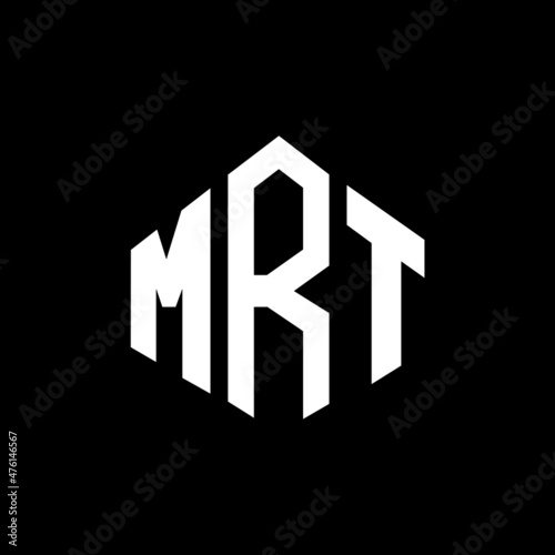 MRT letter logo design with polygon shape. MRT polygon and cube shape logo design. MRT hexagon vector logo template white and black colors. MRT monogram, business and real estate logo.