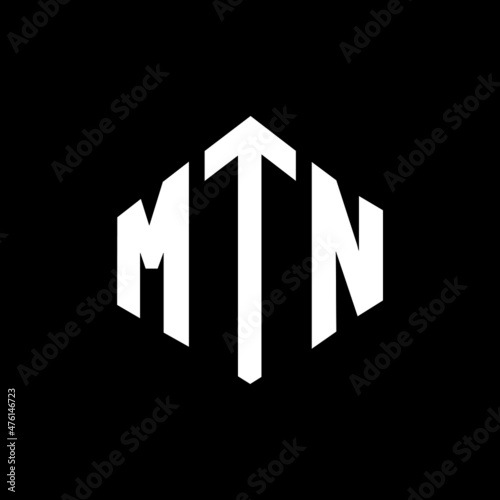 MTN letter logo design with polygon shape. MTN polygon and cube shape logo design. MTN hexagon vector logo template white and black colors. MTN monogram, business and real estate logo.