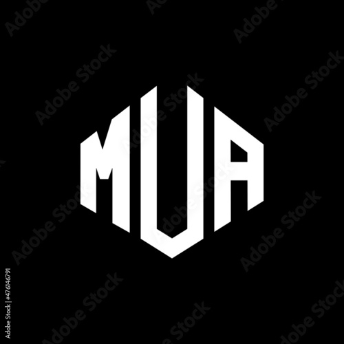 MUA letter logo design with polygon shape. MUA polygon and cube shape logo design. MUA hexagon vector logo template white and black colors. MUA monogram, business and real estate logo.