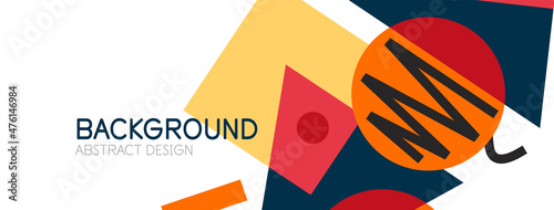 Abstract background. Blocks, lines, triangles, circles composition. Techno or business concept for wallpaper, banner, background, landing page