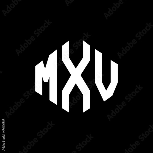 MXV letter logo design with polygon shape. MXV polygon and cube shape logo design. MXV hexagon vector logo template white and black colors. MXV monogram, business and real estate logo. photo