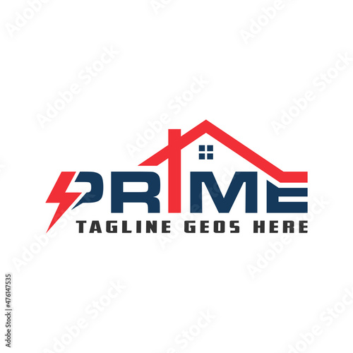 electric house building construction logo with prime
