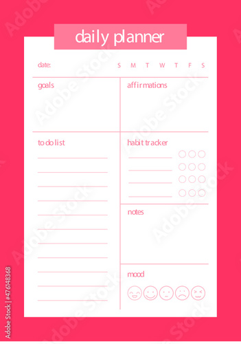 Pink Peach Feminine Modern Minimalist Daily Planner with Mood Tracker