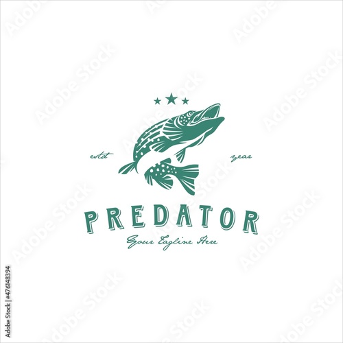 Pike Fish Predator Logo Design Vector Image