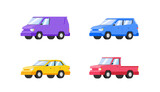 Cars collection. Vector illustration in flat style. transport concept. Isolated on white background. Set of of different models of cars;taxi, sedan, van, pickup