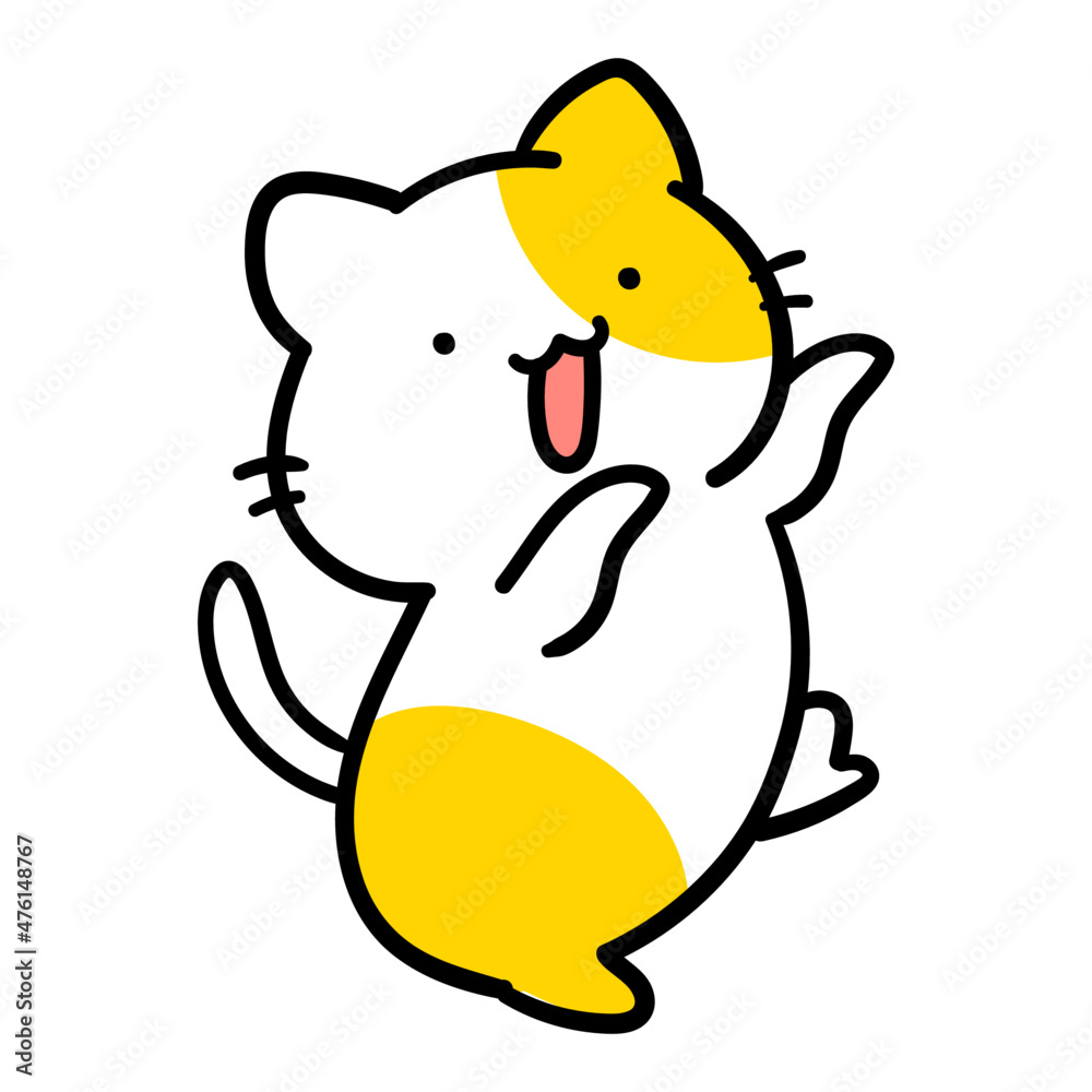 お茶目に踊るかわいいねこのキャラクターの手書き風イラスト Stock Vector Adobe Stock