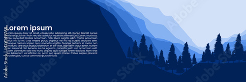 Valokuva morning blue mountain landscape flat design illustration vector good for banner,