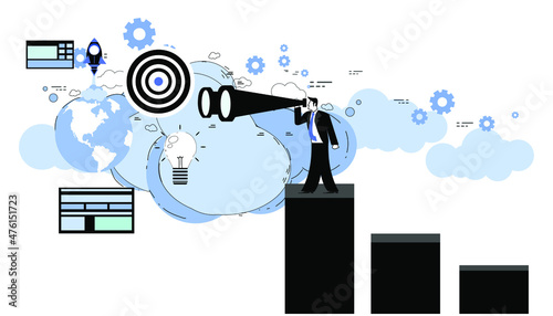 Businessman holds telescope foresight.idea and concept creativity illustration business  innovation technology modern. 