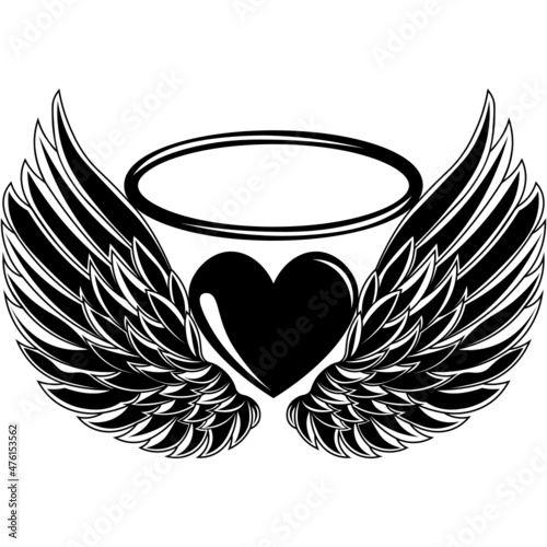 Angel wings with heart and halo SVG design