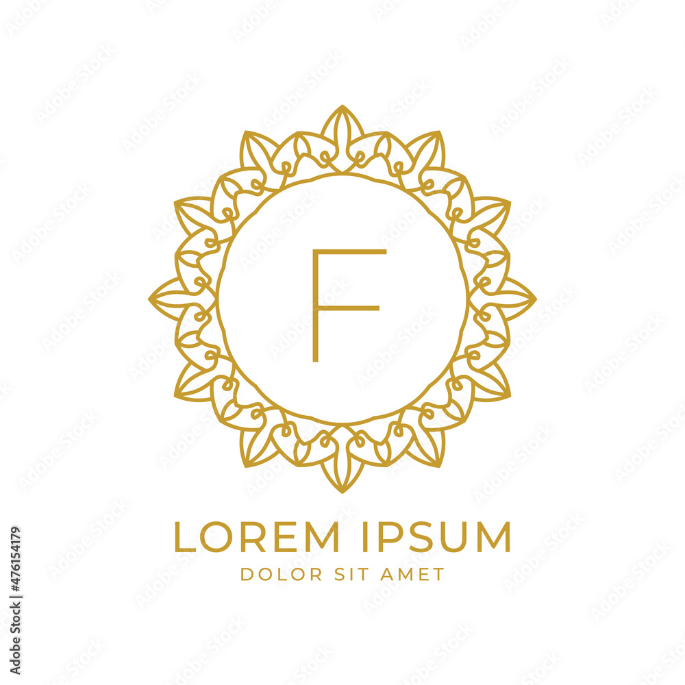 Naklejka premium letter F minimalist luxury crest vector logo design for spa, fashion, wedding, salon, hotel, real estate, beauty care