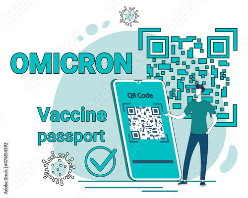 Attention Omicron.Vaccine passport .A poster calling for compliance with safety measures during the COVID-19 coronavirus epidemic. Personal hygiene and safety.Flat vector illustration.