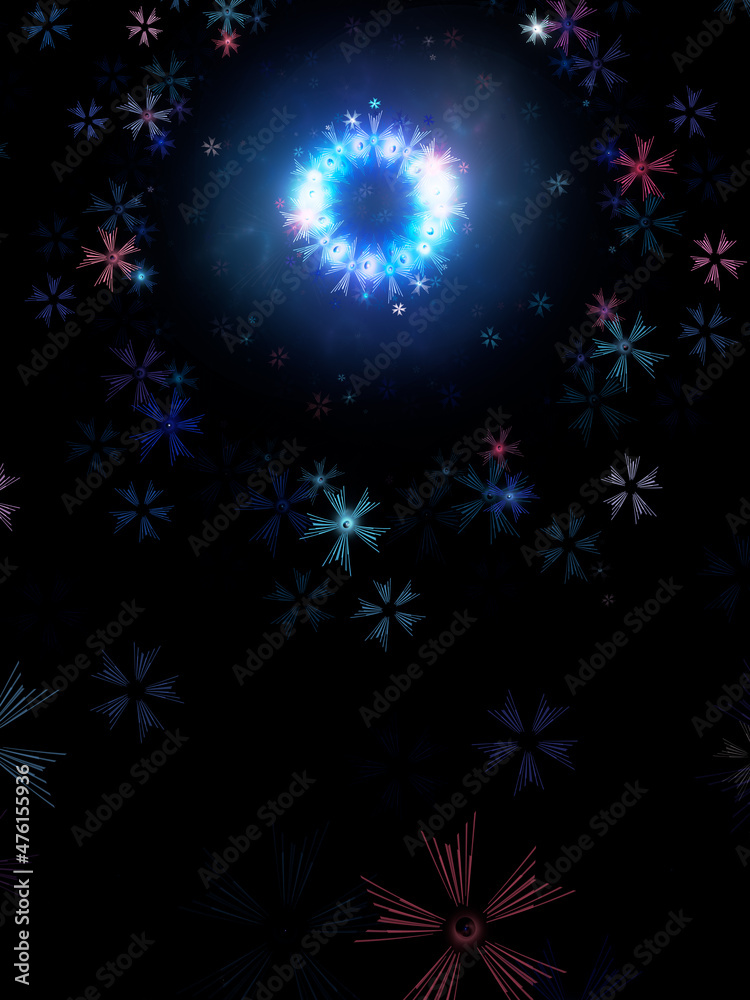 Blue glowing wreath Christmas abstract card template