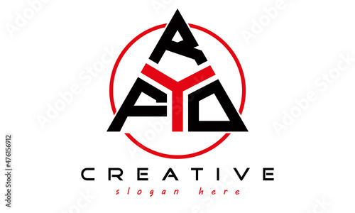 triangle badge with circle FRO letter logo design vector, business logo, icon shape logo, stylish logo template