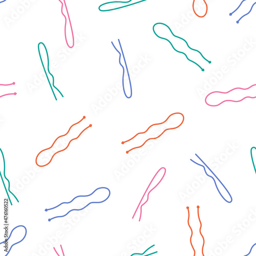 Seamless pattern hair accessories doodle style, vector illustration of hair bands and hairpins.