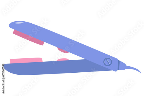 Hair straightener icon, Hot electric iron for straightening hair. vector illustration of folded scissors, doodle style, isolated on white.