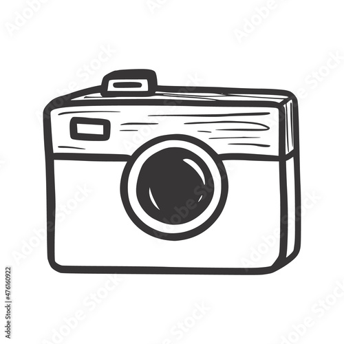 Photo camera vector illustration. Hand drawn sketch doodle scribble style. Photograph camera sketch icon.
