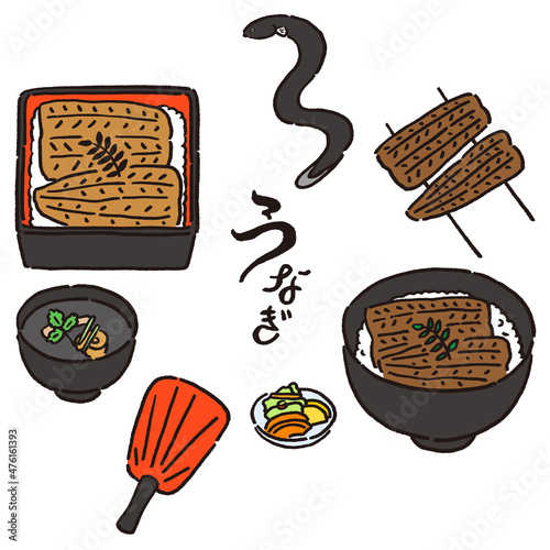 おいしいうなぎ料理のイラストセット