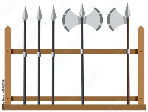 Medieval weapon rack on white background