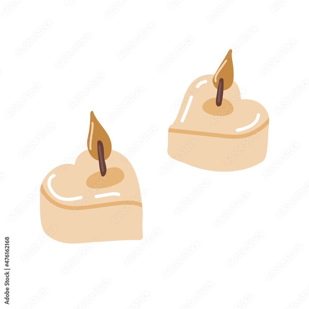 Vector isolated element. A candle in the shape of a heart. Decoration for Valentine day. Symbols of Valentine's day. Color image on a white background. The print is used for packaging design. Vector isolated element. A candle in the shape of a heart. Decoration for Valentine day. Symbols of Valentine's day. Color image on a white background. The print is used for packaging design.