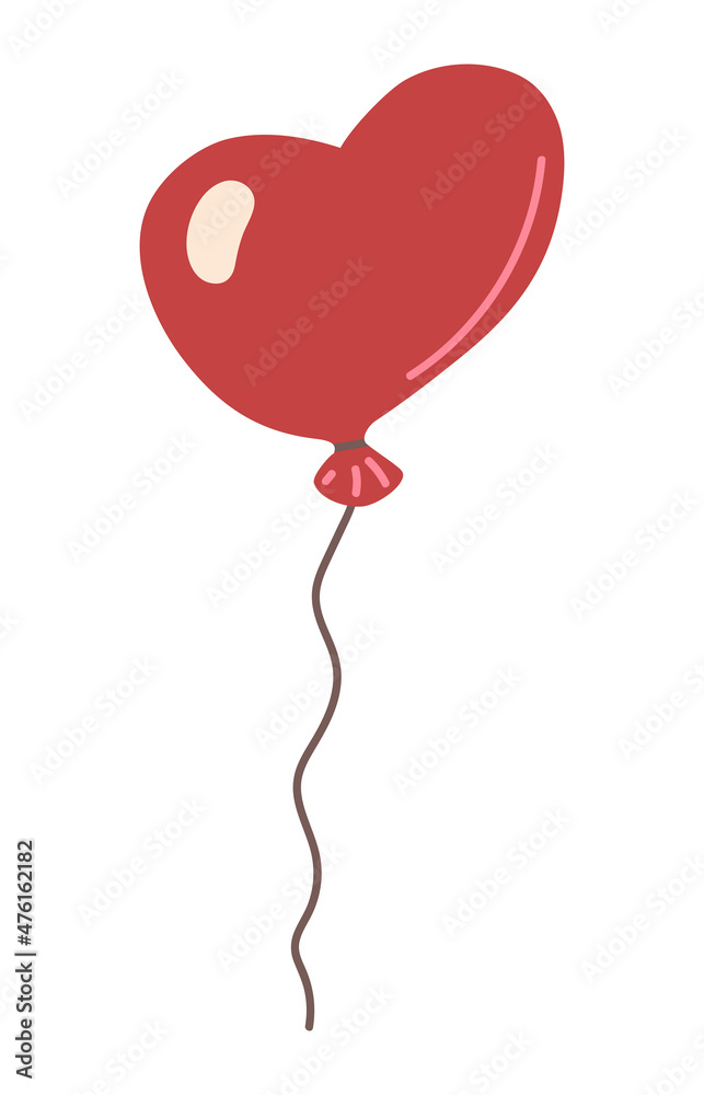 Vector isolated element. Air balloon. Heart. Decoration for Valentine day. Symbols of Valentine's day. Color image on a white background. The print is used for packaging design.