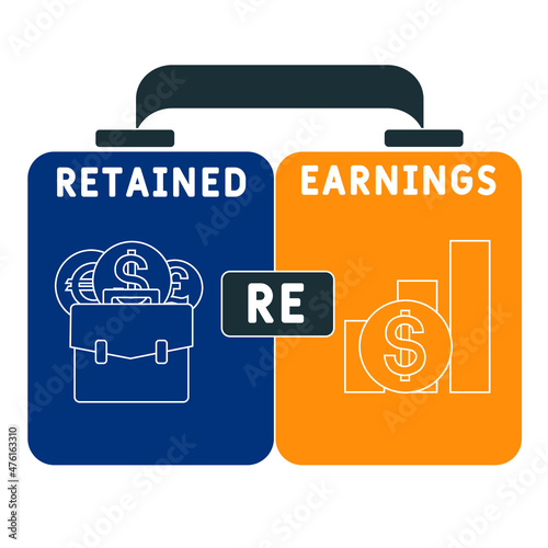 RE - Retained Earnings acronym. business concept background.  vector illustration concept with keywords and icons. lettering illustration with icons for web banner, flyer, landing 