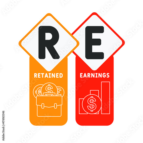 RE - Retained Earnings acronym. business concept background.  vector illustration concept with keywords and icons. lettering illustration with icons for web banner, flyer, landing 