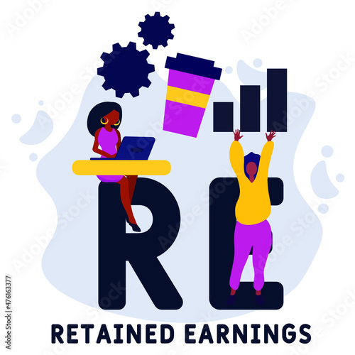 RE - Retained Earnings acronym. business concept background.  vector illustration concept with keywords and icons. lettering illustration with icons for web banner, flyer, landing 