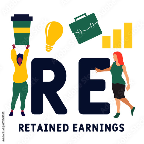 RE - Retained Earnings acronym. business concept background.  vector illustration concept with keywords and icons. lettering illustration with icons for web banner, flyer, landing 