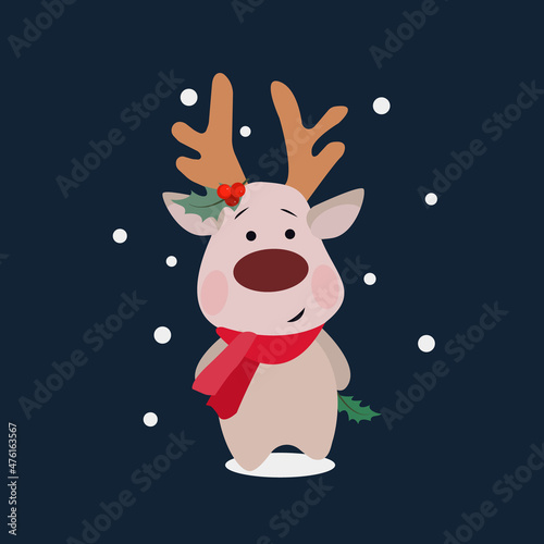 Christmas reindeer in cartoon style vector illustration.