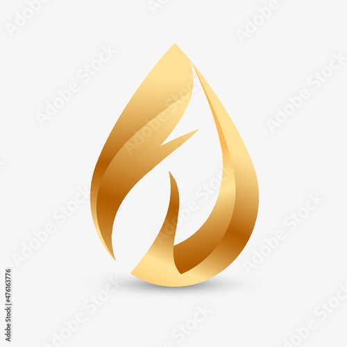 Abstract golden leaves and fire symbol combination style isolated on white background. Vector