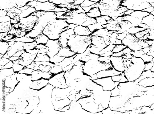 The texture of cracks. Cracked soil. Black and white vector illustration.