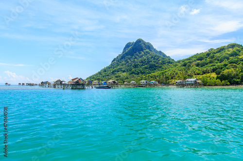 Beautiful landscapes view borneo sea gypsy water village in Bodgaya Mabul Island, Semporna Sabah, Malaysia.