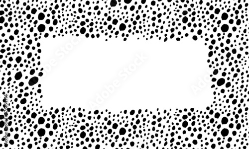 Black and white frame with modern ornament of stylized leopard skin. Squared pattern for poster. Decorative abstract border with animal ornament. Trendy leather skin. Copy space. Vector illustration