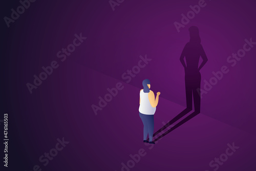 Fat girl and slim girl shadow on wall.