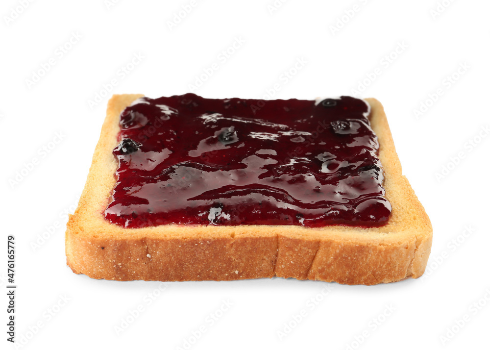 Toast with tasty blueberry jam on white background Toast with tasty blueberry jam on white background