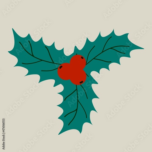 Christmas floral decorative elements for greeting cardsand and posters. Winter branch, berries, plants and floweres. Hand drawn vector illustration
