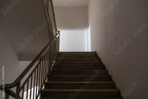 Fototapeta Naklejka Na Ścianę i Meble -  Indoor stainless steel guardrail concrete stair space
