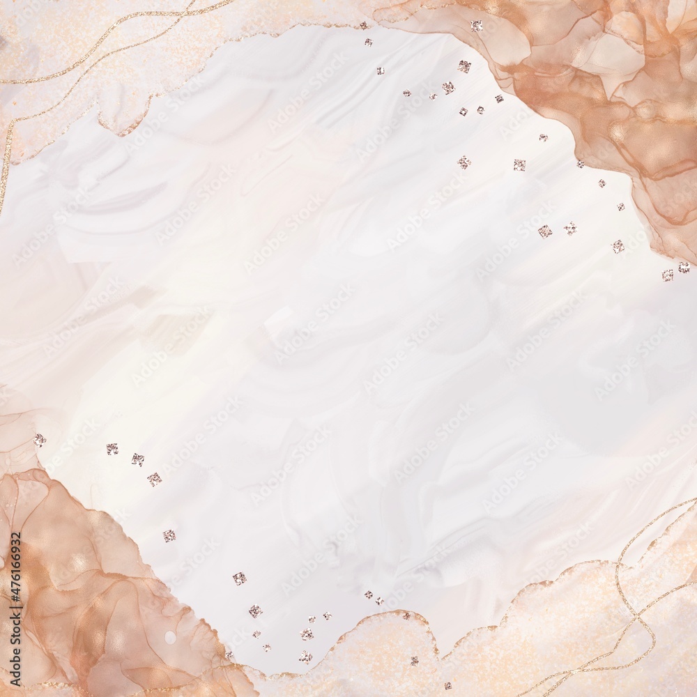 アルコールインクアート抽象バナー ニュートラルな油絵背景に金色グリッターとマーブル模様 正方形 上品 Stock Illustration Adobe Stock