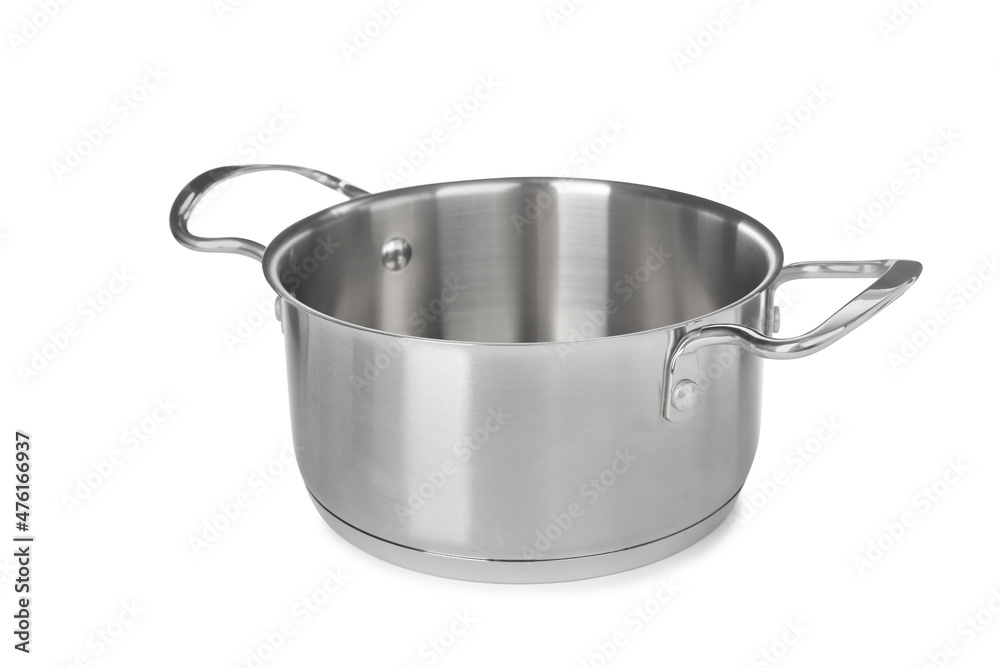 New shiny pot isolated on white. Domestic kitchenware New shiny pot isolated on white. Domestic kitchenware